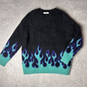 Adika Slow Burn Blue Flame Fuzzy one size Sweater Black Teal Purple Y2K Style